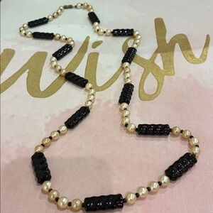 Elegant Black Ceramic Enamel and Knotted Pearl Beaded Necklace